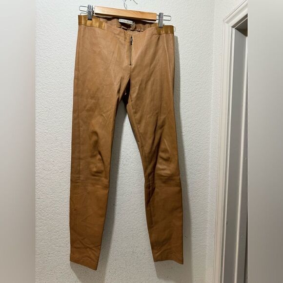 Alice + Olivia Front Zip Lambskin Suede Legging Pants Brown Size 6 - Picture 2 of 7